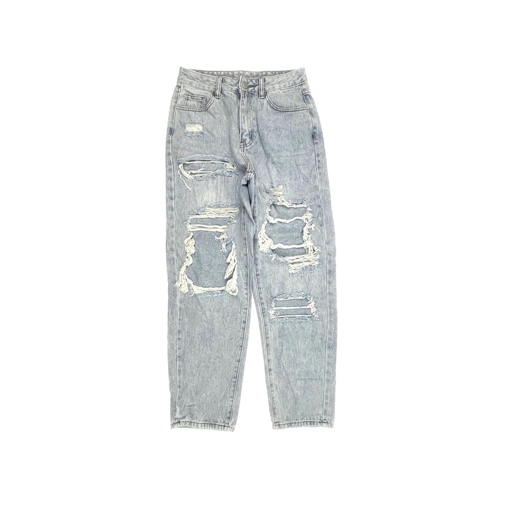 Shein Distressed Straight Leg Women's‎ size 28x32 Medium Wash Blue Denim jeans